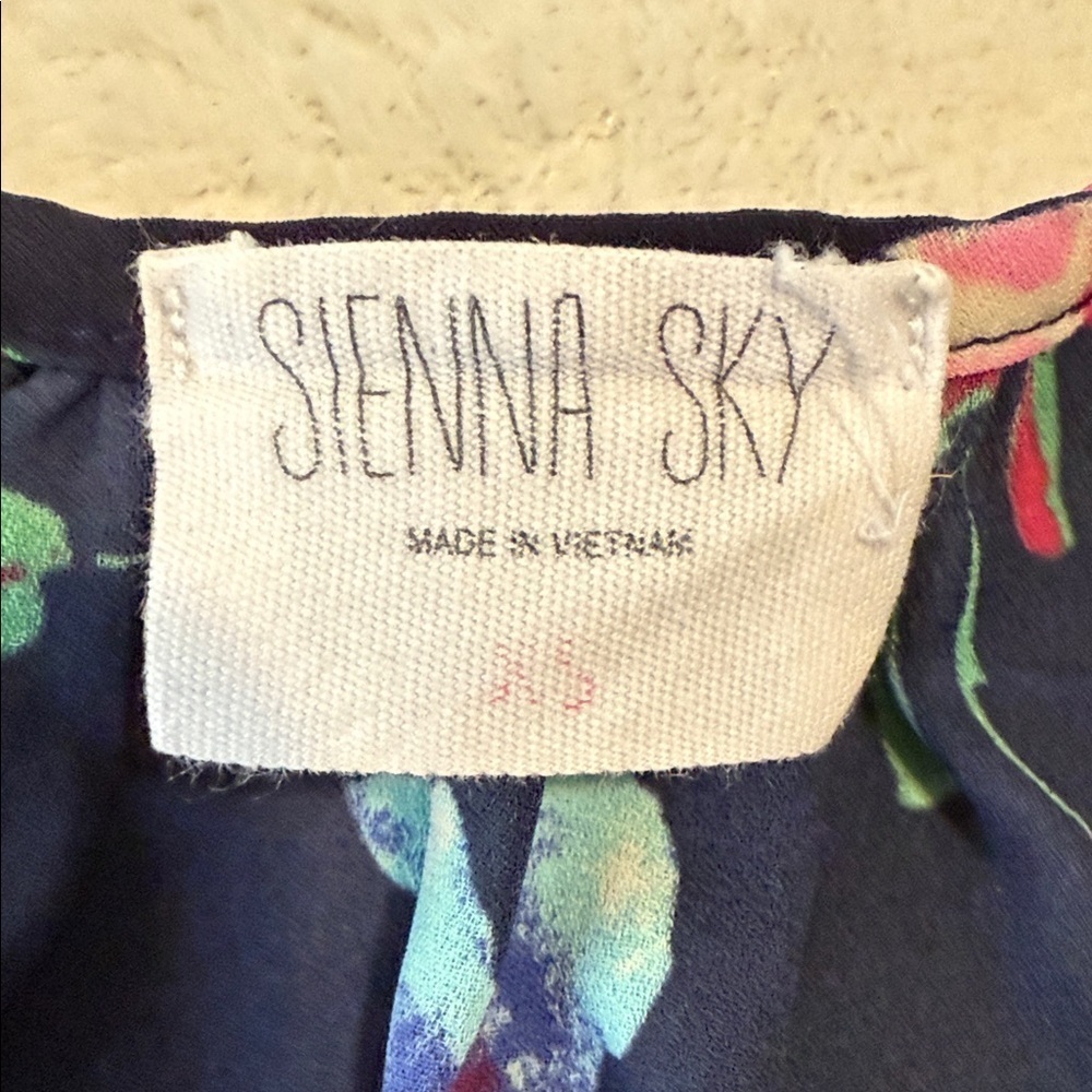 Sienna Sky Navy Blue Multicolored Floral Print Faux Wrap Top - Picture 7 of 11